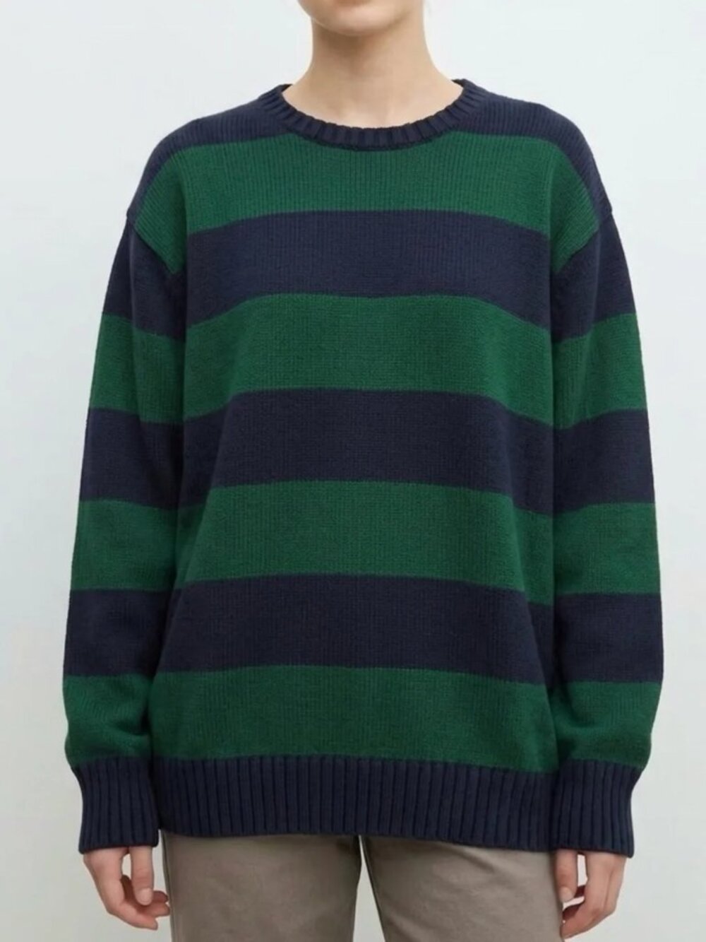 Brandy Melville Green/Navy Striped Crewneck Sweater OS